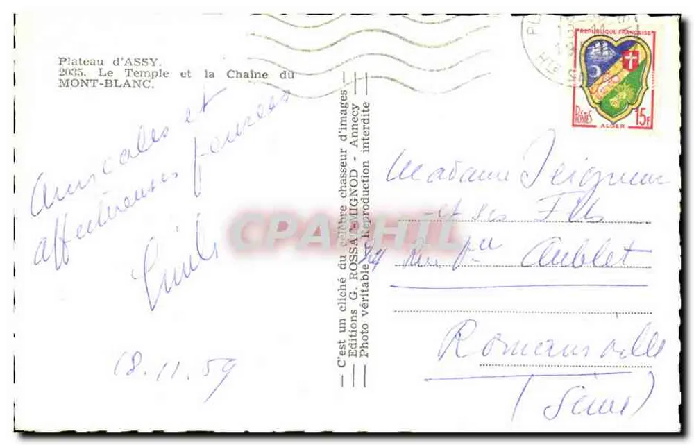 Plateau d'Assy — Der Tempel und die Kette des Mont-Blanc — Éditions G. Rossa-Mignod - Rückseite