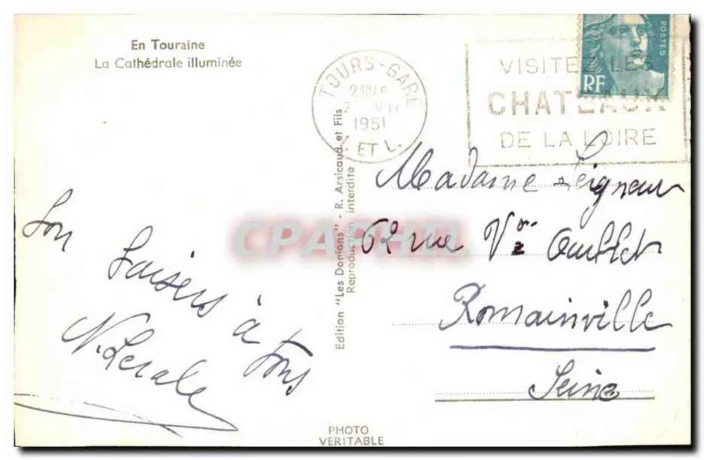 Die beleuchtete Kathedrale — In der Touraine — Ausgabe 'Les Donions' — Nr. 1951 - Rückseite