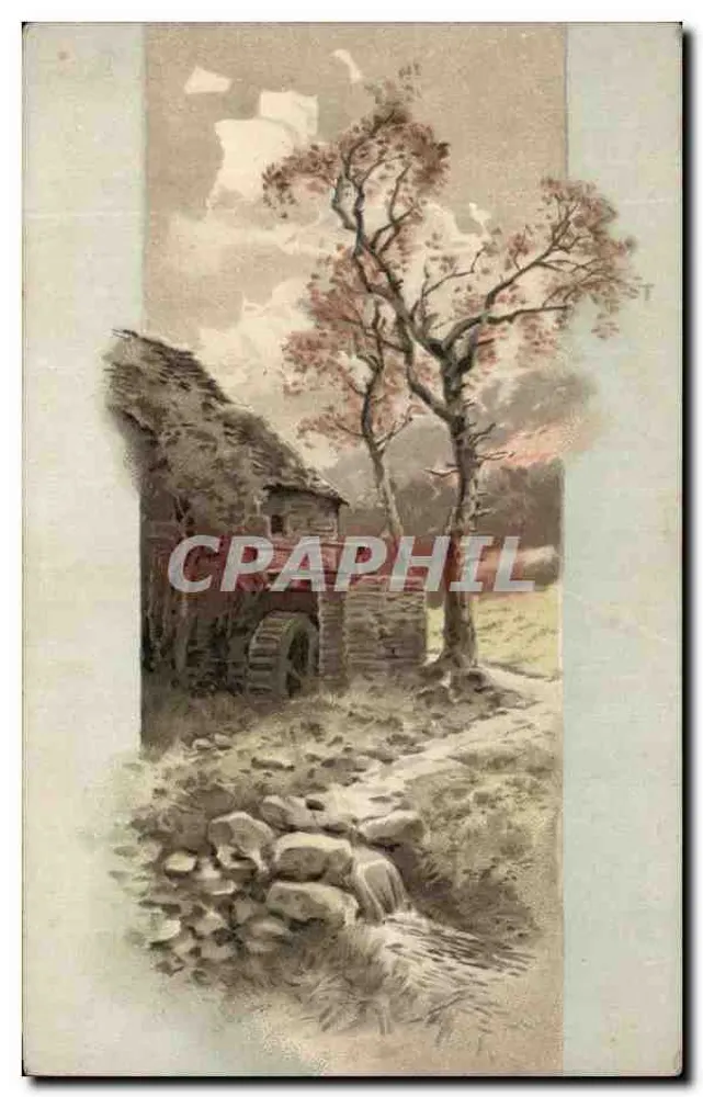 Mulino ad acqua — paesaggio rurale — editore non identificato - Recto