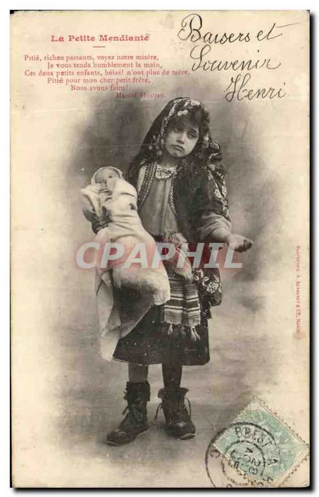 La Petite Mendianté — scène de rue avec enfant — éditeur Marcel Houjany - Vorderseite