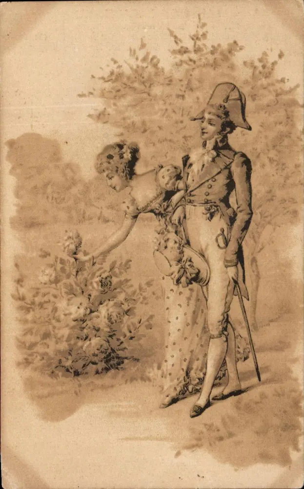 Soldat und Frau im Garten — Illustration — Café d'Arabie, Paris - Vorderseite