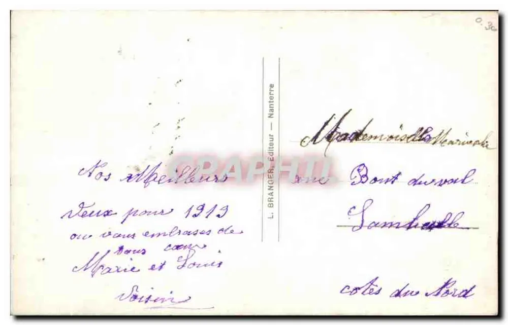 Frau in Pelz mit Blumenstrauß — Frohes Neues Jahr — L. Branger, Verlag, Nanterre, Nr. 4302 - Rückseite