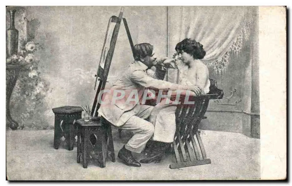 Maler und Modell — Studio-Sujet — Gedruckte Karteikarte - Vorderseite