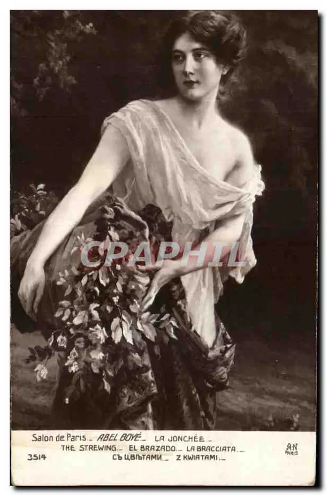 Mulher em vestido envolto segurando um buquê — Salão de Paris — Abel Boyé — n° 3514 - Frente