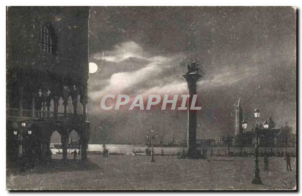 Vêneto - Piazzetta — vista noturna com coluna e edifício gótico — editor AP - Frente