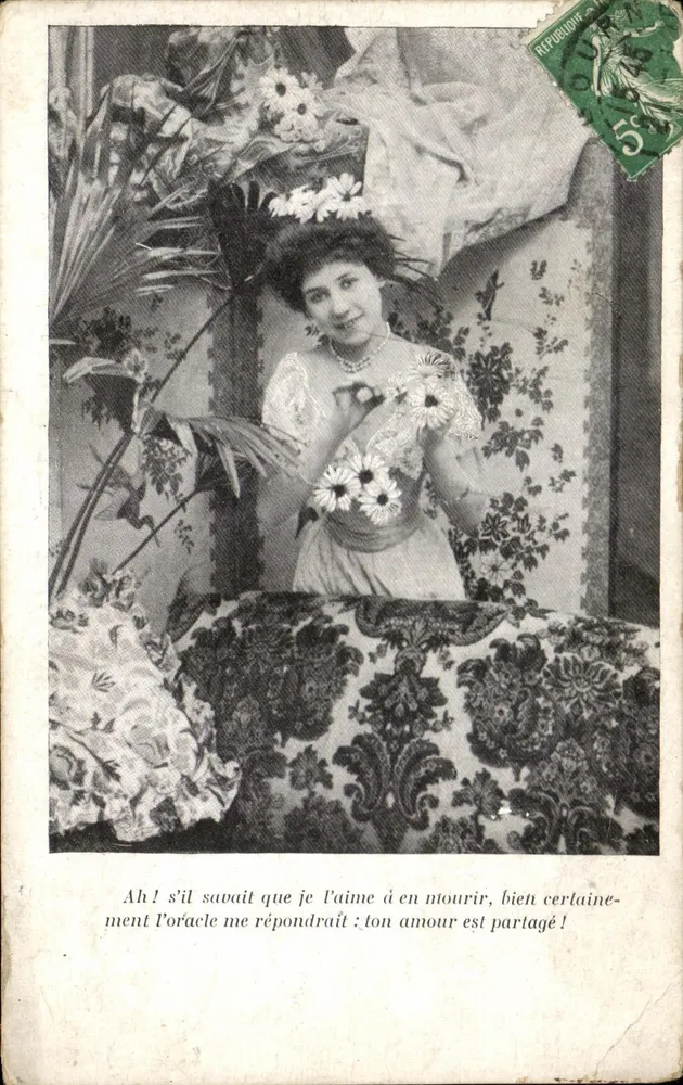 Frau mit Blumen — poetischer Text — unbekannter Verleger - Vorderseite