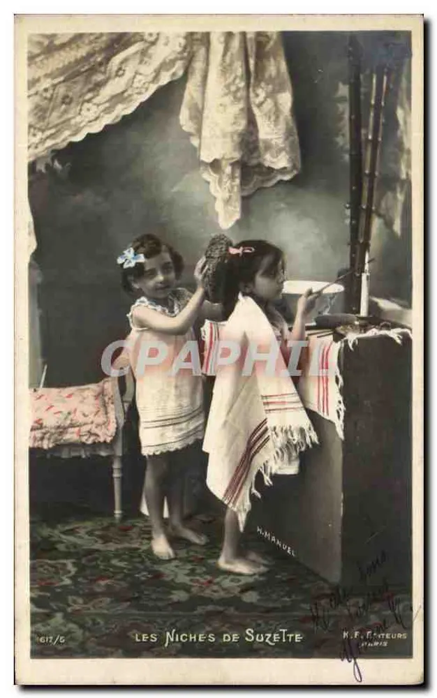 Les Niches de Suzette — Szene mit zwei jungen Mädchen — M. F. Éditeurs, n° 617/6 - Vorderseite