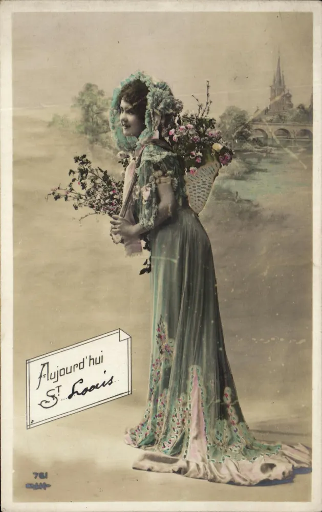 Frau in langer Robe mit Blumen — Saint-Louis — anonymer Verleger, n° 761 - Vorderseite