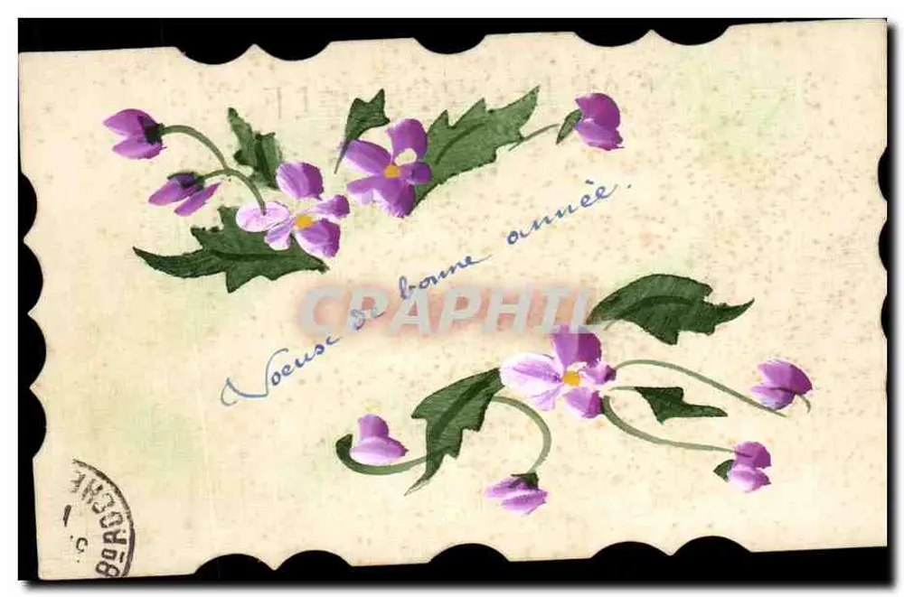 Flores de violetas — Boas-vindas para o ano novo — Carta postal de Châlons-sur-Marne - Frente