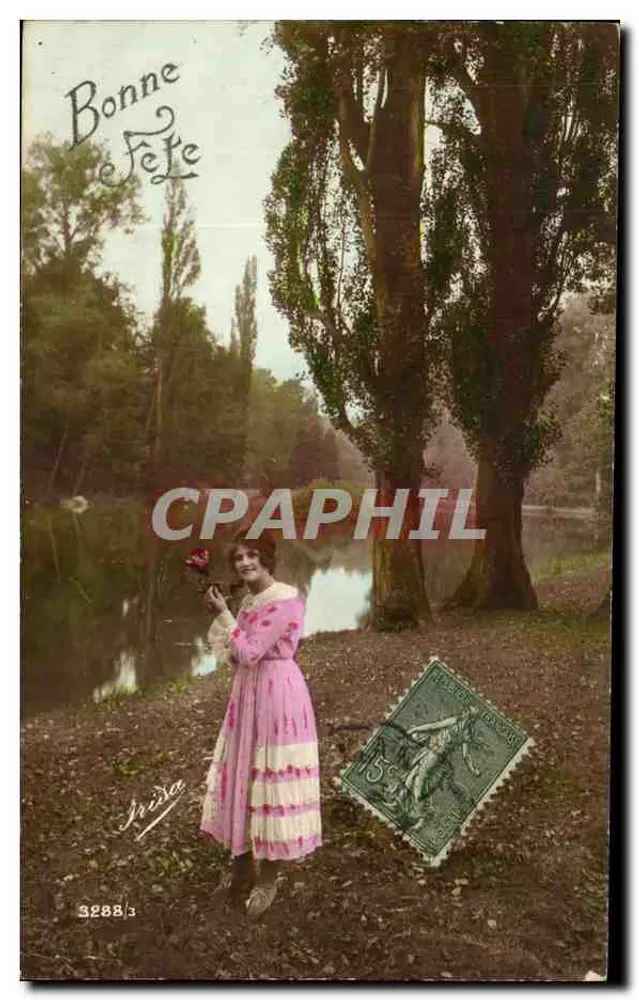 Frau im rosa Kleid — Ufer eines Flusses — Irina, n° 3288/3 - Vorderseite