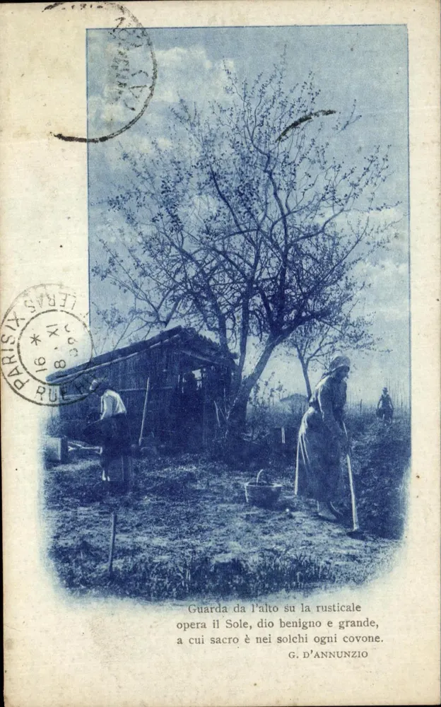 Frauen bei landwirtschaftlicher Arbeit — Text von G. D'Annunzio — Verlag Viola 118e Rév. Stamps, Terni - Vorderseite