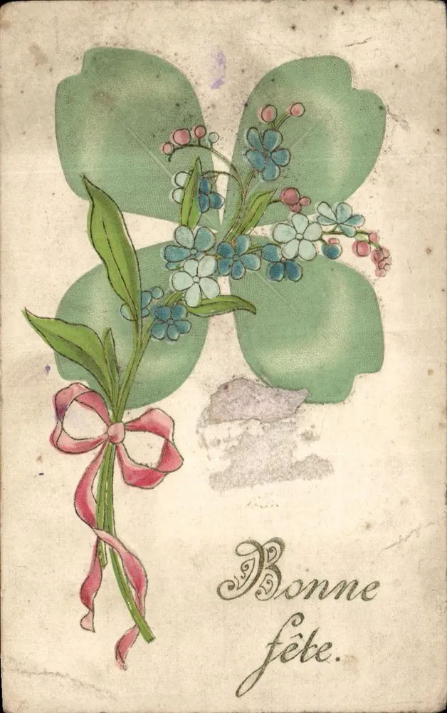 Fleur de lys — bouquet avec ruban rose — éditeur M.F. CHIGUARD PARIS SÉRIE 758 - Frente