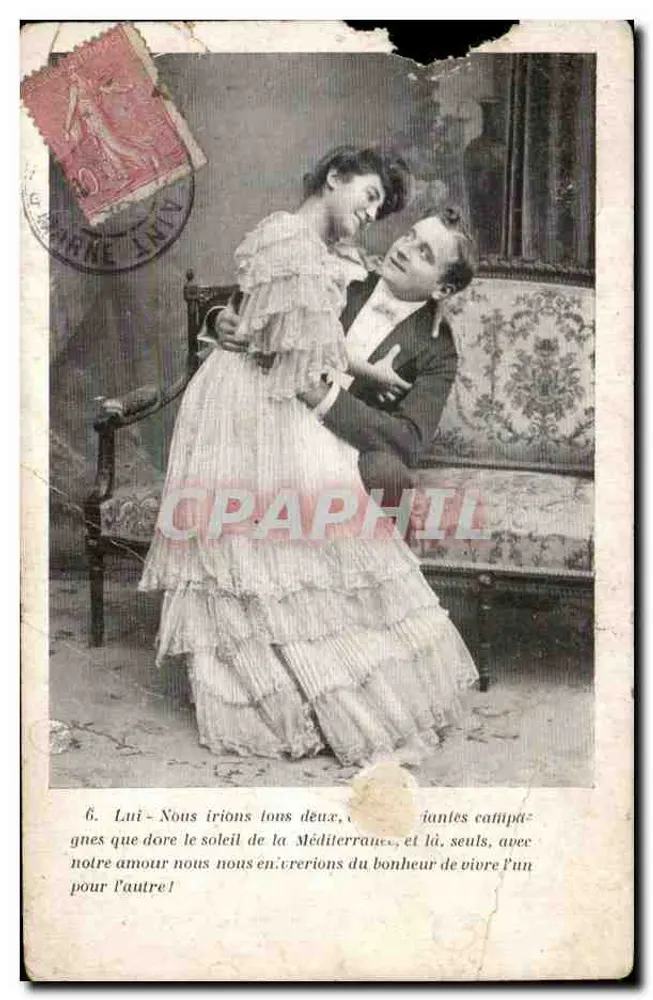Paar in historischem Kleid — romantische Szene — unbekannter Verlag, n°6 - Vorderseite