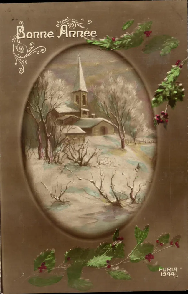 Schneegestraßte Kirche — Frohe Weihnachten 1944 — Furia 1944/3 - Vorderseite