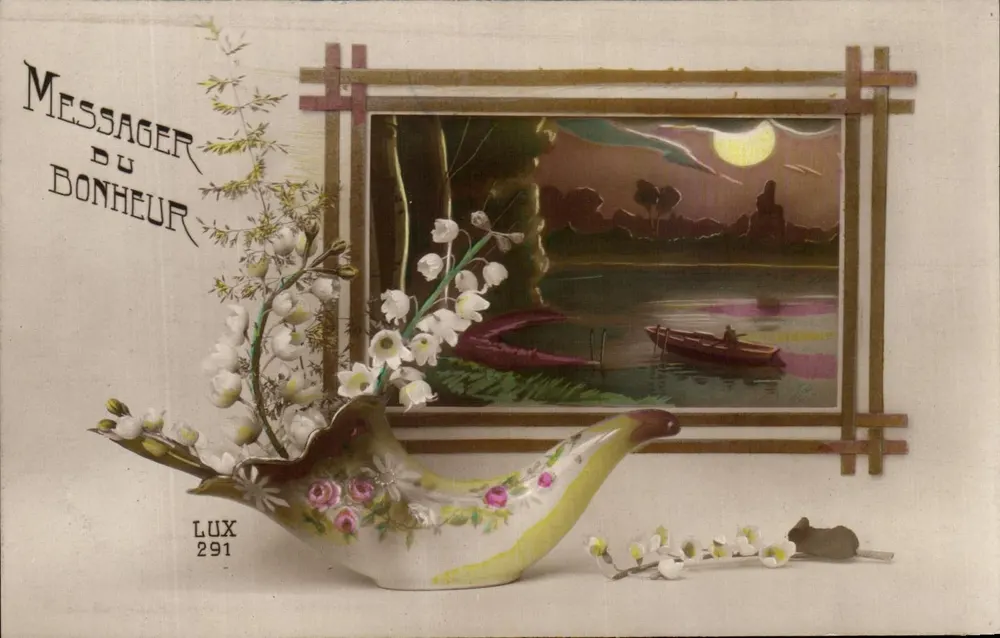 Messager du Bonheur — nächtliche Seenlandschaft mit Boot — Verleger LUX n°291 - Vorderseite