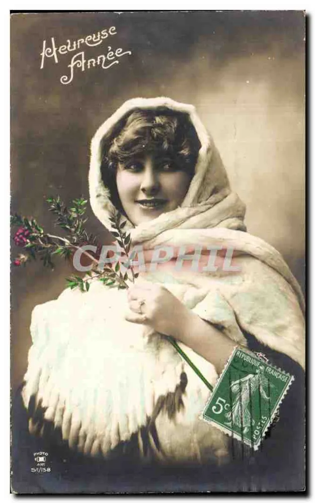 Frau mit weißem Schal — 'Glückliches Neues Jahr' — Photo CRO n°5/158 - Vorderseite