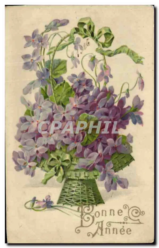 Arranjo de violetas — Boa Ano — editor não visível - Frente