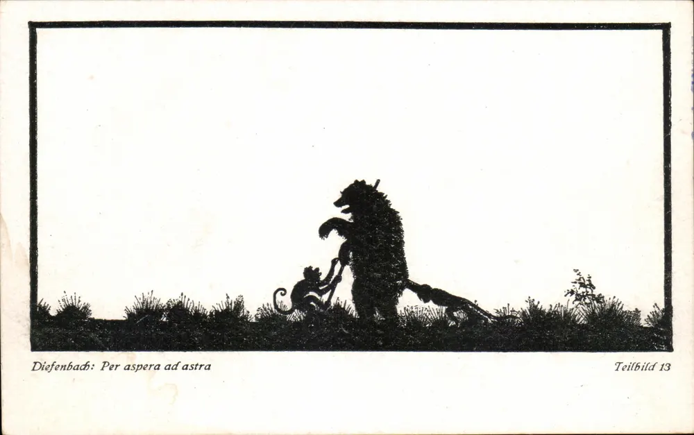Diefenbach: Per aspera ad astra — Silhouette eines Bären und eines Affen — Teubner, Teilbild 13 - Vorderseite