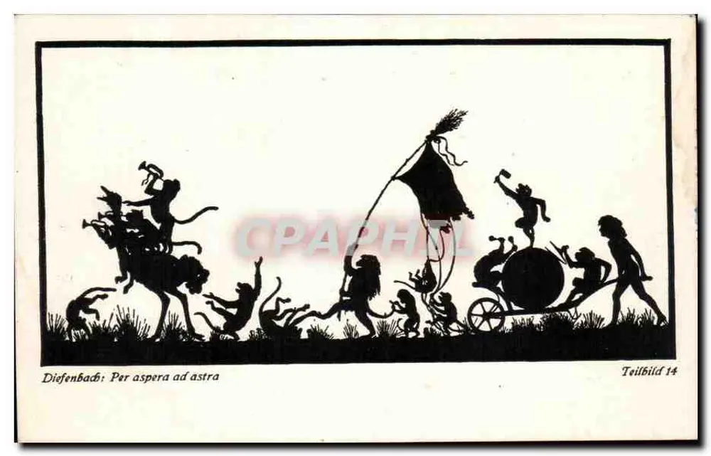 Diefenbach: Per aspera ad astra — silhouetten von Figuren in Aktion — Teilbild 14, Verlag B.G. Teubner - Vorderseite
