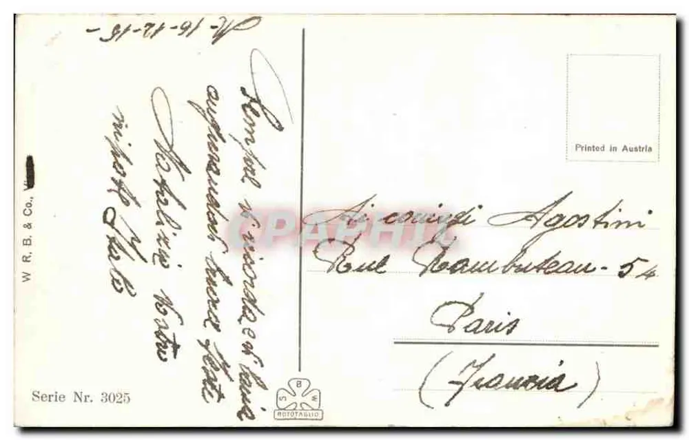Schneegestüftes Schloss — Winterlandschaft — W.R.B. & Co. n° 3025 - Rückseite