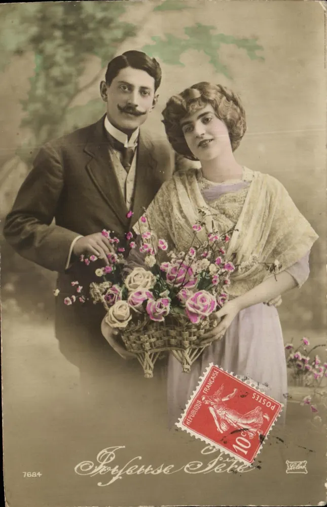 Paar mit Rosenstrauß — 7884 — Verlag: T. Lévy - Vorderseite
