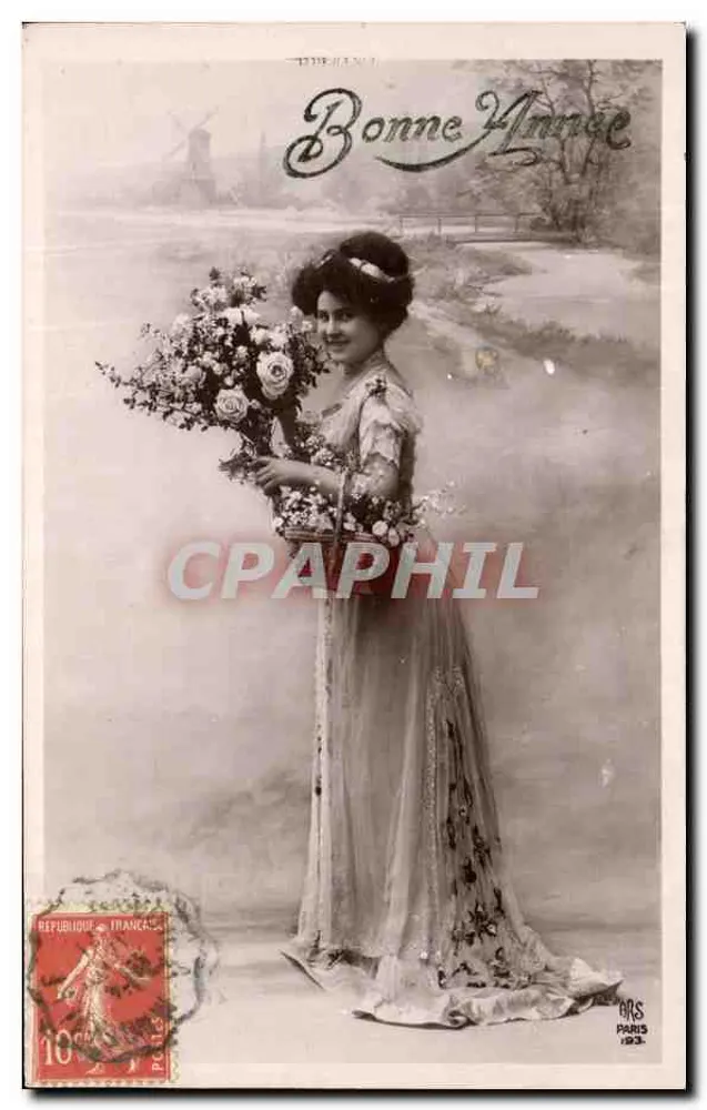 Lady in eleganter Kleidung — Frohe Neujahr — veröffentlicht von ARS Paris 1903 - Vorderseite
