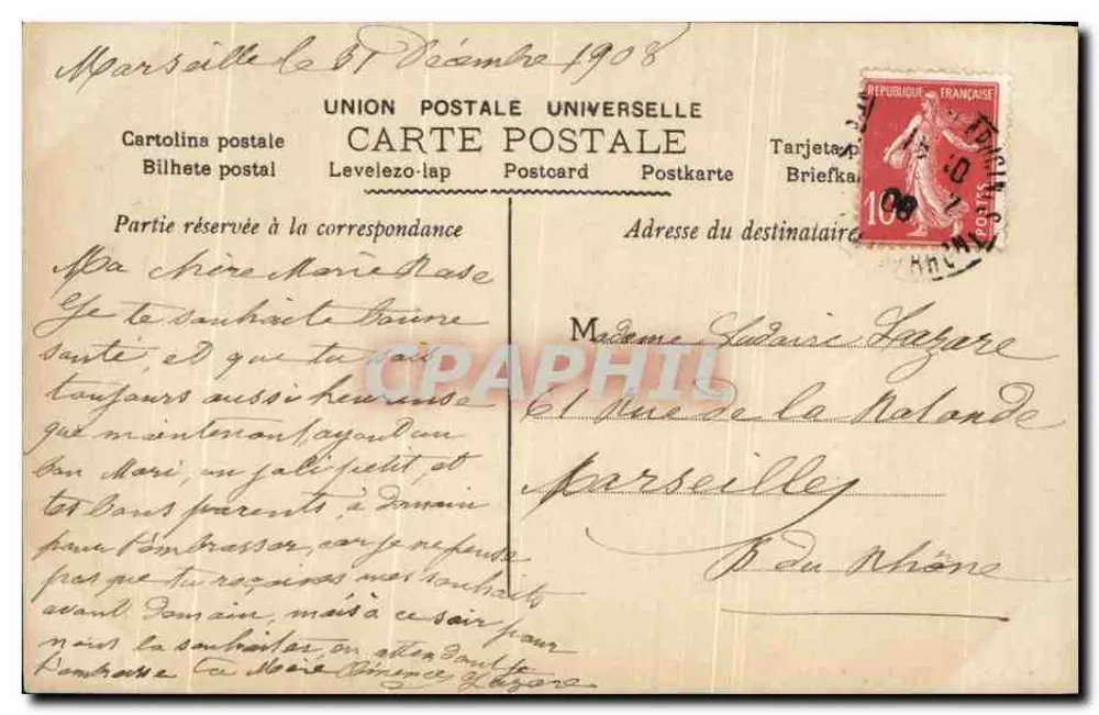 Frau und Kind in einem Korb — Frohe Weihnachten 1909 — Ansichtskarte n° 99215 - Rückseite