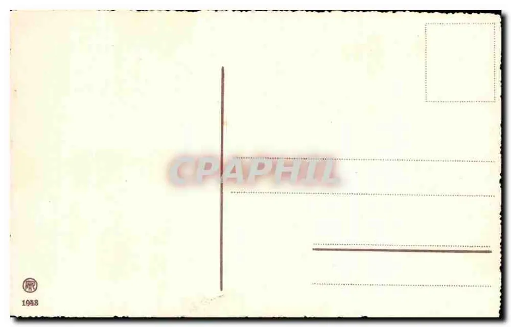 Poussin tirant un landau de violettes — carte de Pâques - Achterkant