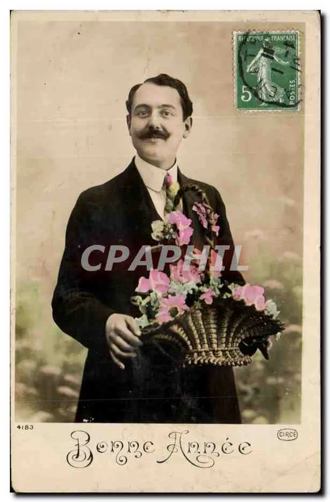 Homme à moustache tenant un panier de fleurs — Bonne Année — Circe, n° 4183 - Vorderseite