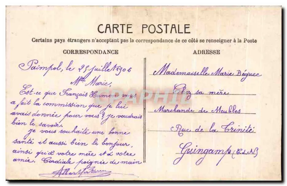Junge Frau mit Lilien — Erinnerung — E.L.D. n°3454 - Rückseite