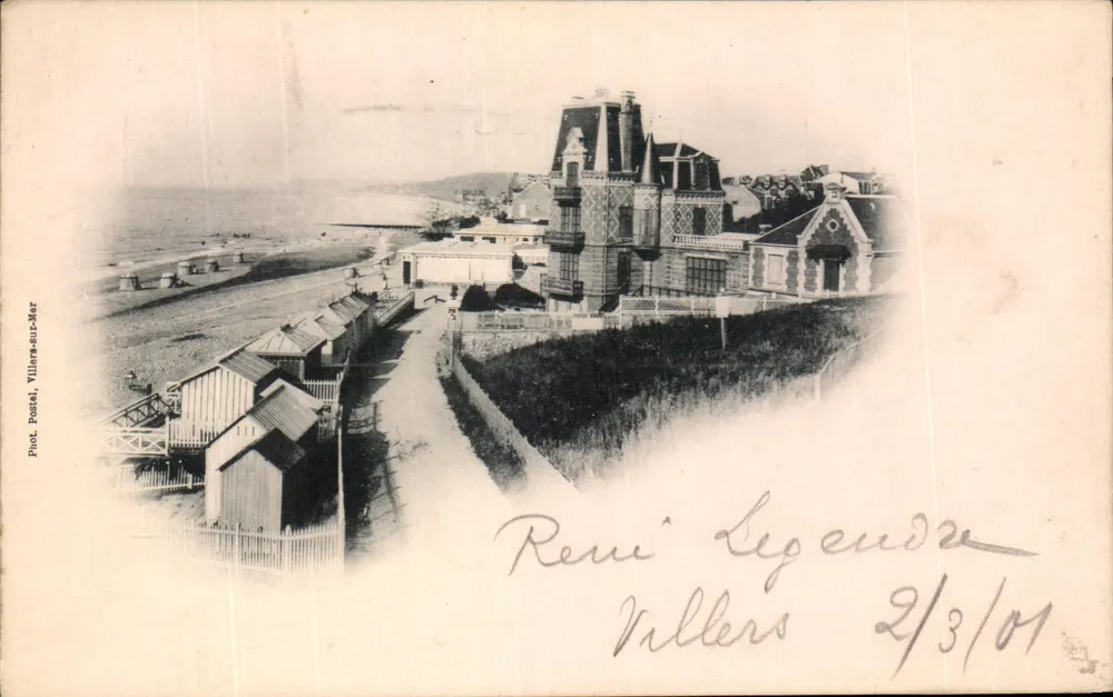 Villers-sur-Mer — Visão da praia e do castelo — Fot. Postal, Villers-sur-Mer - Frente