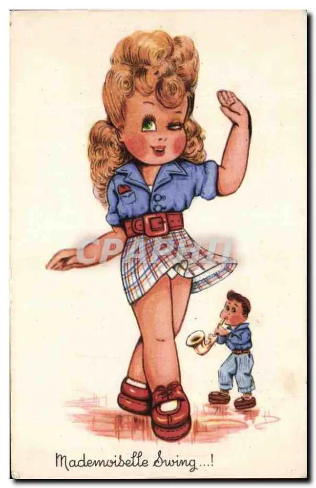 Mademoiselle Swing...! — Ilustração de bailarina e músico — Editor desconhecido, número de série não visível - Frente