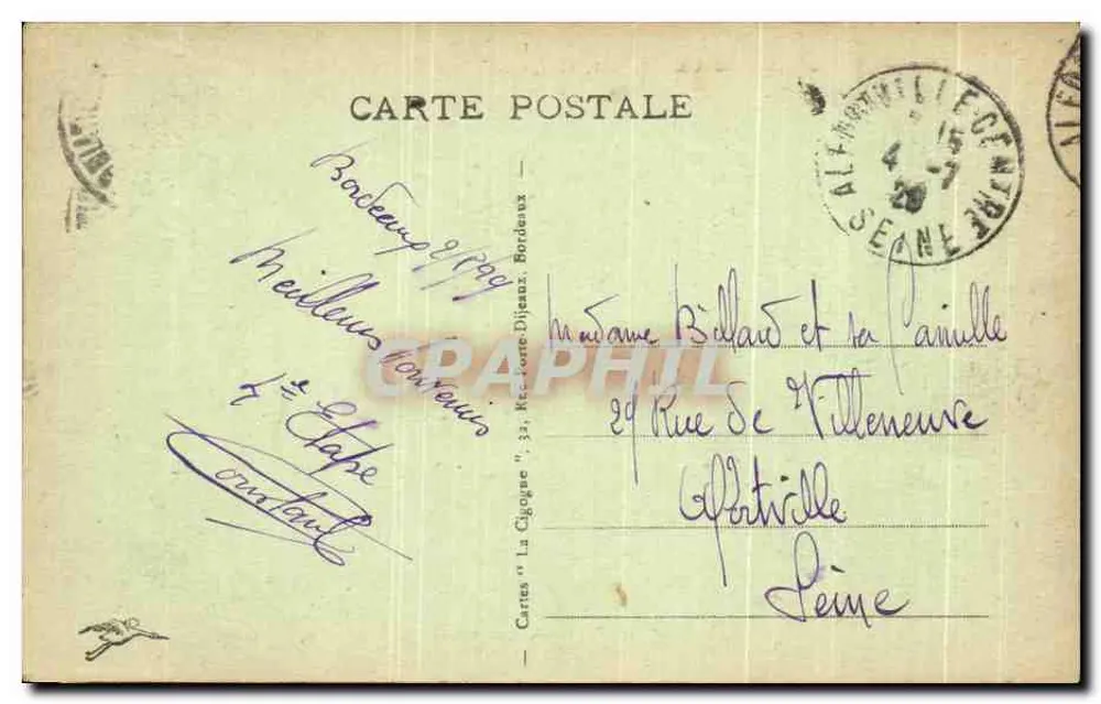 Bordeaux - Porta de Borgonha — editor Cartes 'La Cigogne' n°45 - Verso