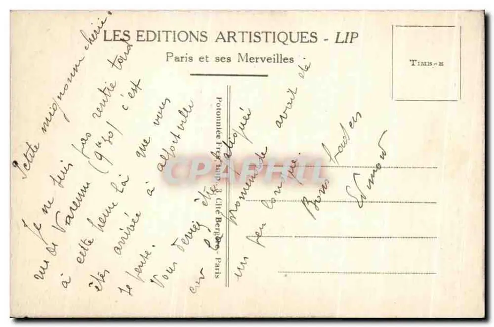 Paris - Der Sacré-Cœur und der Funicular — Artist Editions LIP, n°299 - Rückseite