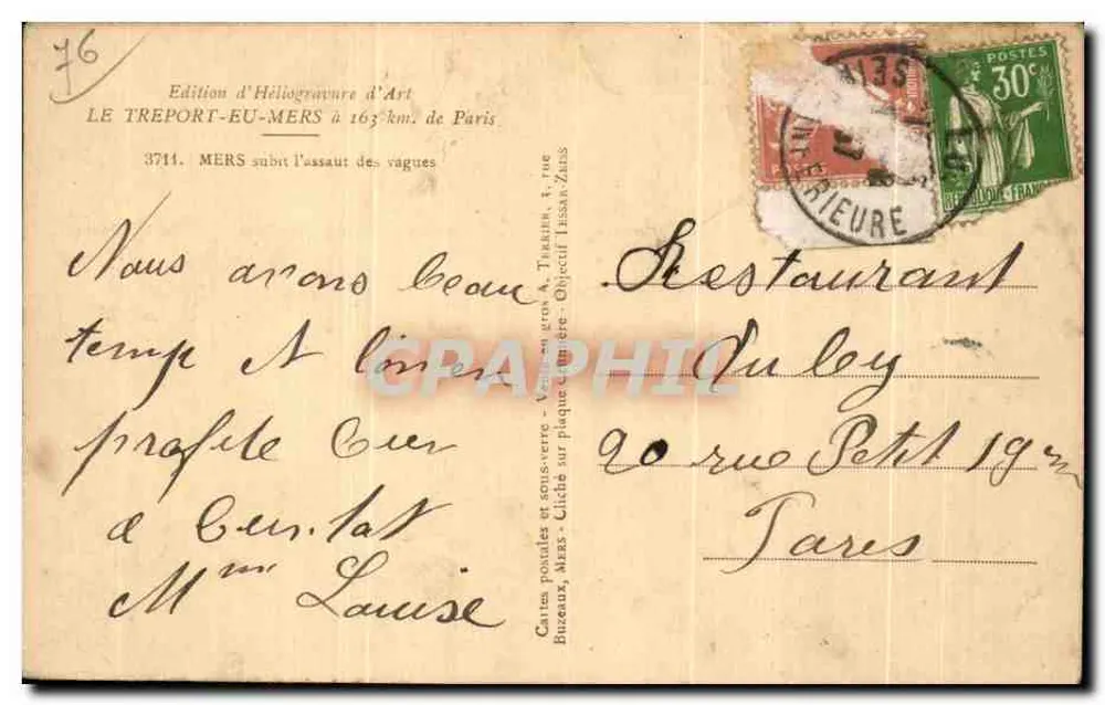 Le Tréport — Assaut des vagues — Édition d'Héliogravure d'Art, n° 3714 - Verso