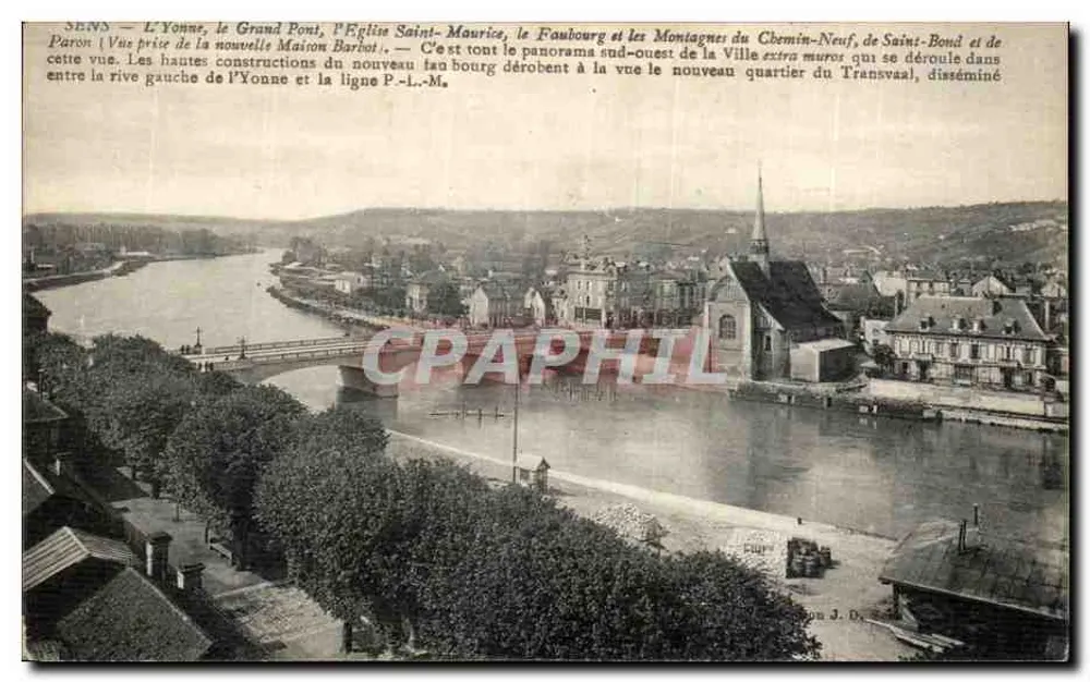 Sens — Die Yonne, der Große Brücke, die Kirche Saint-Maurice, der Vorort und die Berge des Chemin-Neuf, von Saint-Boud und Paron — Aufnahme von der neuen Barbot-Wohnung — Verleger J. D. — Nr. 346 - Vorderseite
