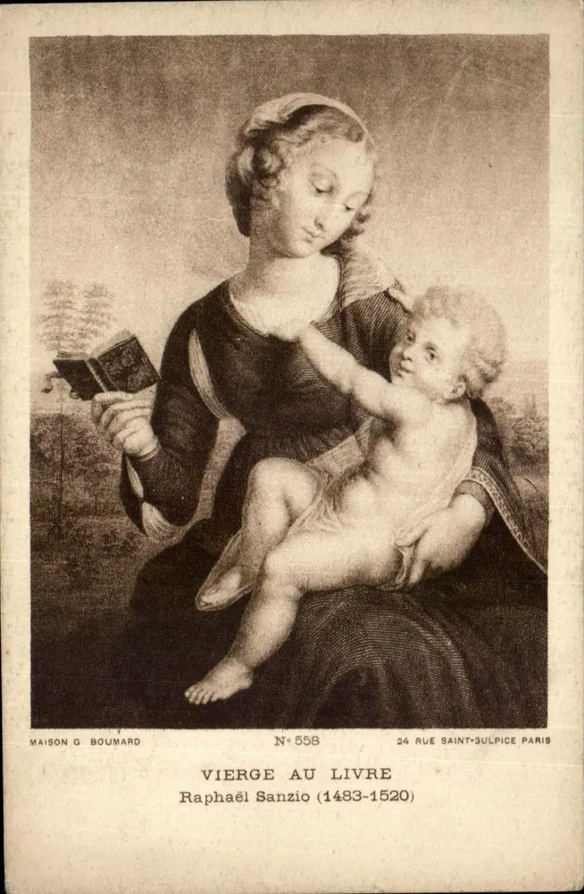 Virgen con libro — Rafael Sanzio (1483-1520) — Maison G. Boumard, N° 558, 24 Rue Saint-Sulpice París - Anverso