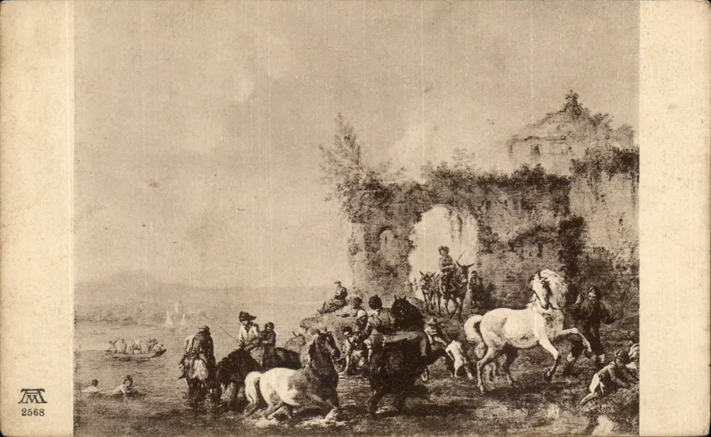 Miejsce kąpieli — Le baignoir — Miejsce kąpieli — PH. WOUWERMANN — F.A. Ackermann's Kunstverlag, München, Universal-Galerie, nr 2568 - Awers
