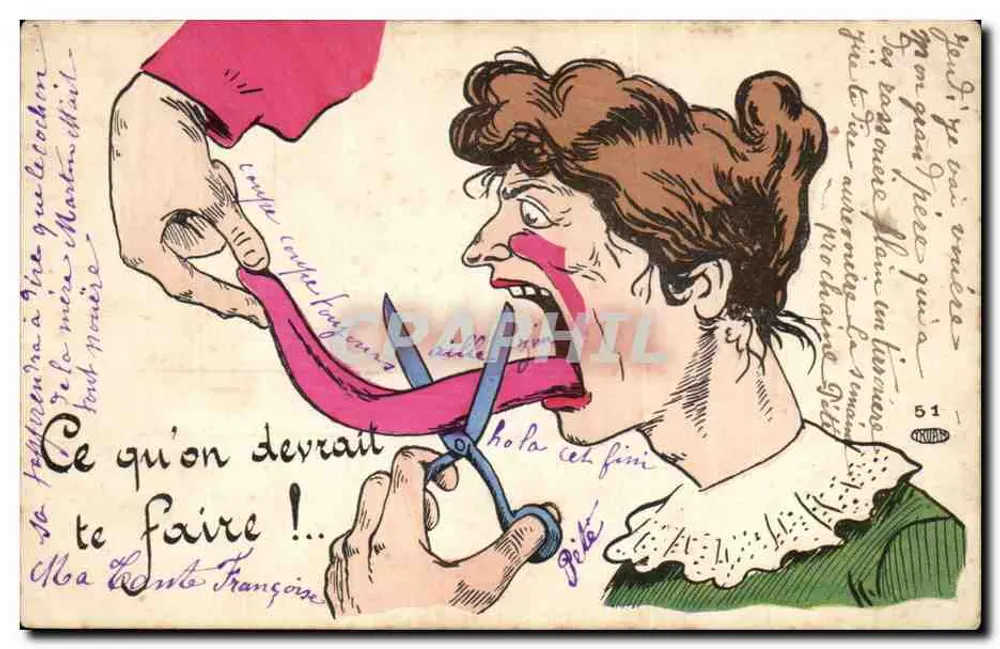 Politische Karikatur — Frau mit zugeschnittenem Schleier — anonymer Verleger, Nr. 51 - Vorderseite