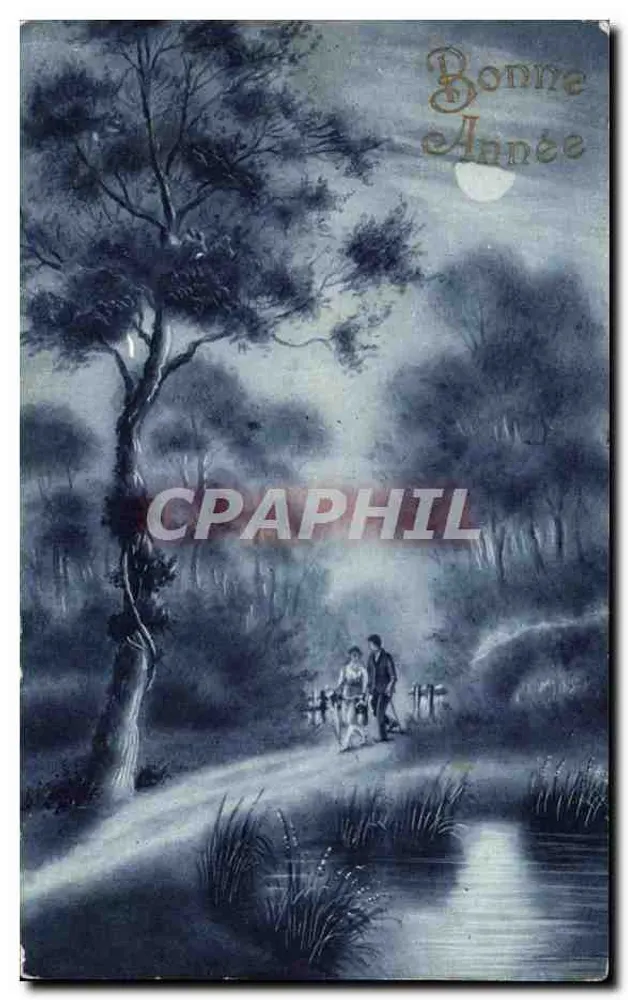 Paar unter dem Mond — Frohe Neujahr — Luxo-Color, Paris - Vorderseite