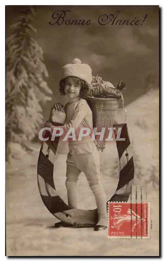 Kind in Winterkleidung mit Korb — Frohe Weihnachten! — Postes Françaises - Vorderseite