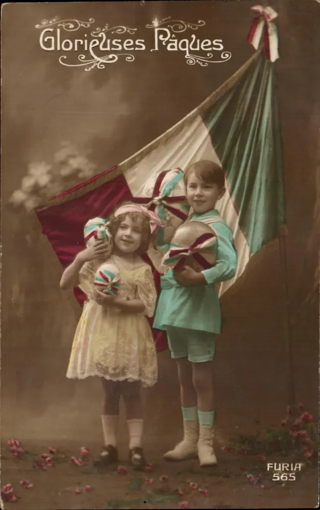 Dois crianças com bandeira tricolor — 'Glorieuses Páscoa' — FURIA 565 - Frente