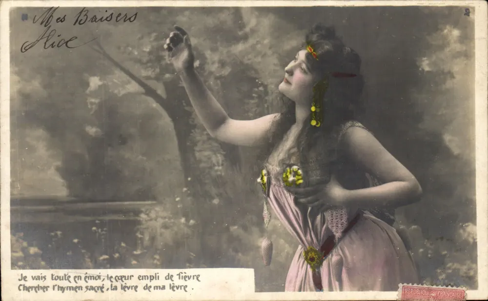 Frau in einem rosa Kleid — Liebesgedicht — unbekannter Verleger, Nr. 2 - Vorderseite