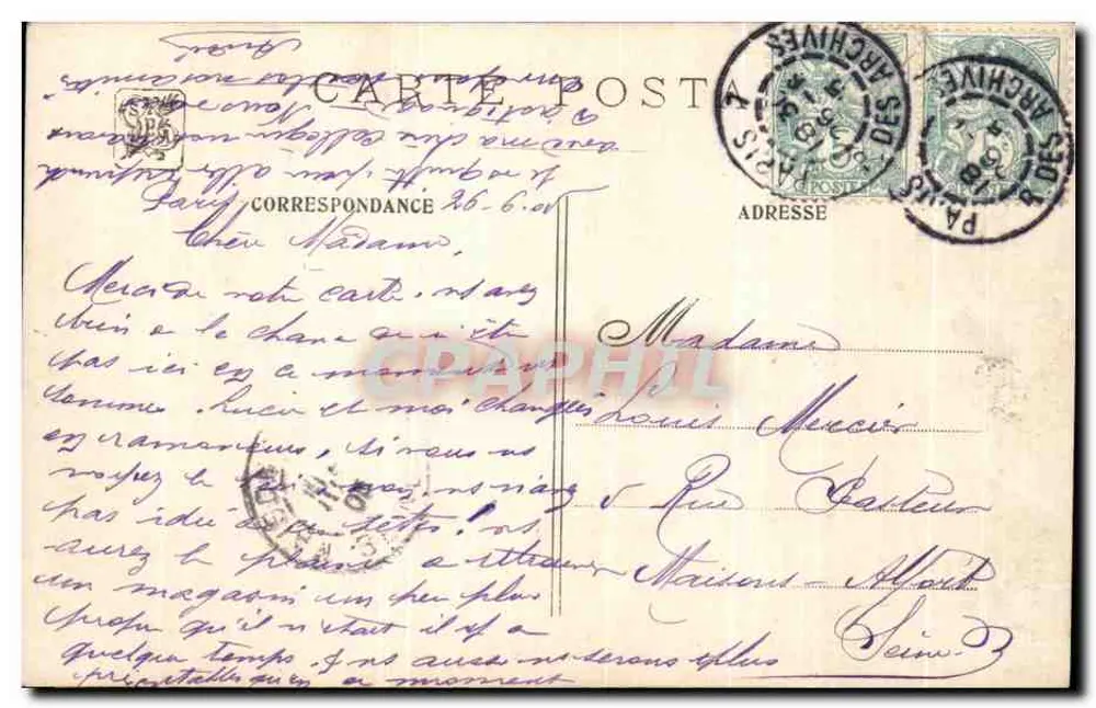 Zwei Frauen in Abendkleidern — Salon-Szene — Verlag Etcheverry, Seriennummer 'Confidence' (1905) - Rückseite