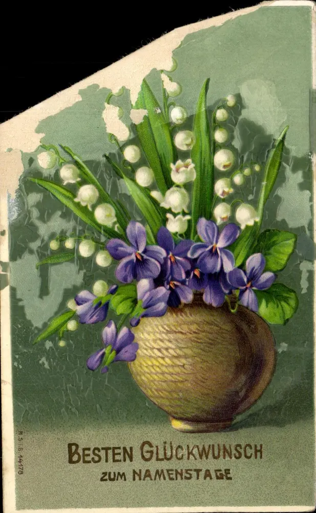 Büschel von Schmucklilien und Violett — in einem geflochtenen Vase — Verleger M. S. I. B. n° 14178 - Vorderseite