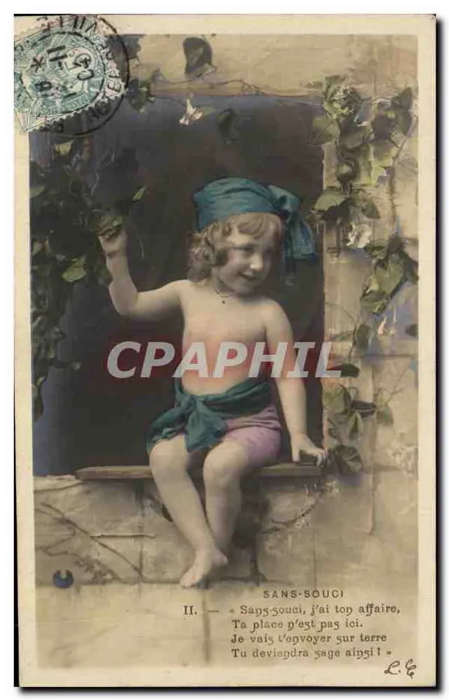 Kind sitzend in grünem Rahmen — Sans-souci II — Verlag L.C. Nr. 3044 - Vorderseite