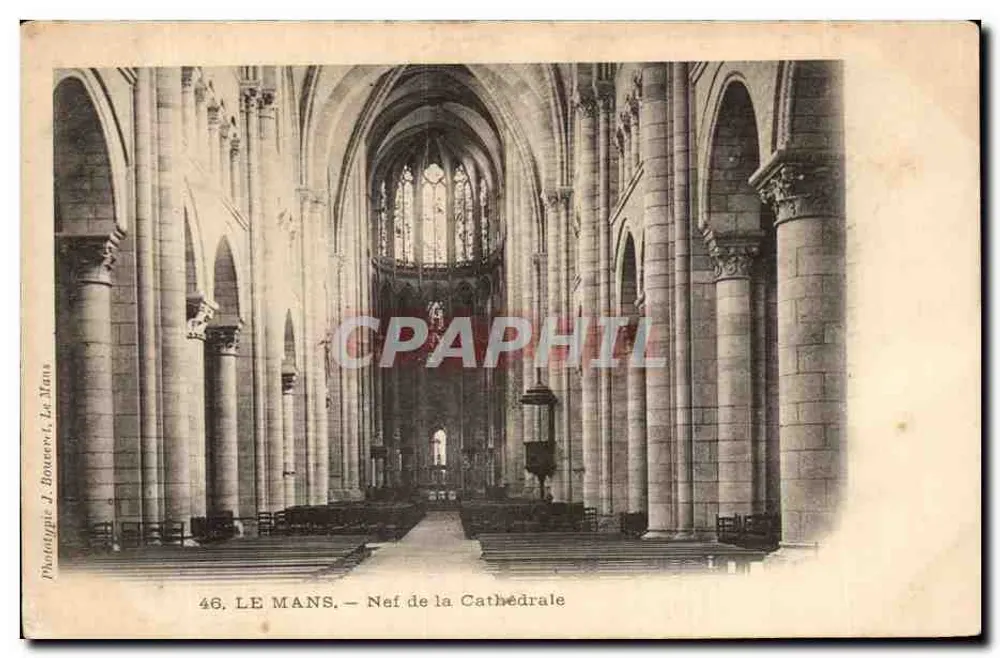 Le Mans — Nef da Catedral — Fototipia J. Houevert, Le Mans - Frente