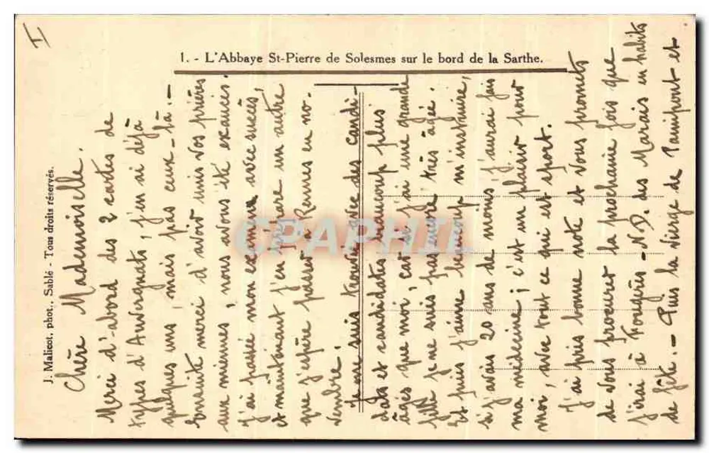 Abtei Saint-Pierre de Solesmes am Ufer der Sarthe — J. Malicet, phot. Sable - Rückseite