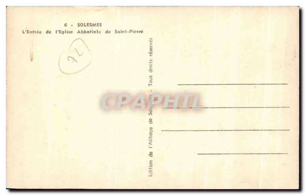 Eingang der Abtei Saint-Pierre — Solesmes — Ausgabe der Abtei Solesmes - Rückseite