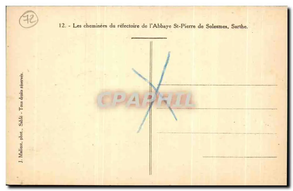 Schornsteine des Refektoriums der Abtei St-Pierre de Solesmes, Sarthe — J. Malicent, phot. Sable — Nr. 72 - Rückseite